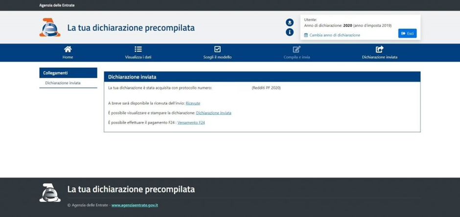 Software AdE: conferma di invio dichiarazione